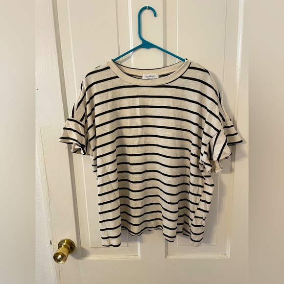 KAILEIGH oversized flutter sleeve striped top Sz XL - Picture 1 of 4